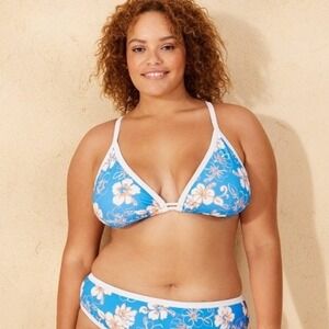 Wild Fable‎ Blue Hibiscus Floral Triangle Mid rise Bikini Set Plus Size X